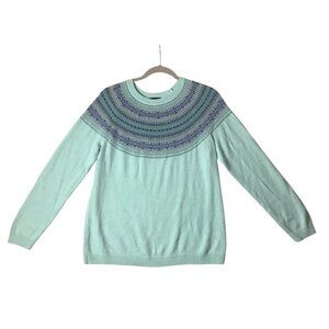 Talbots Fair Isle Sweater Women Large Petite Lamb Wool Blend Knit Soft Warm